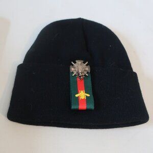NWT Womens Tina Demel Black Knit Beanie Hat W/"Order Of Merit Of Italian Republi